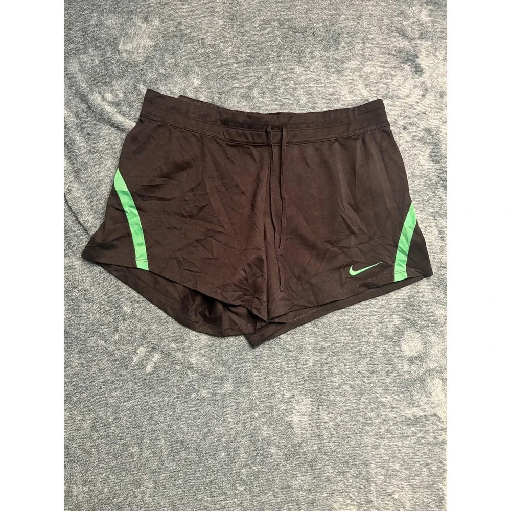 Nike Womens Dri-Fit Soccer Shorts Brown Lime Green Athletic Running Size L